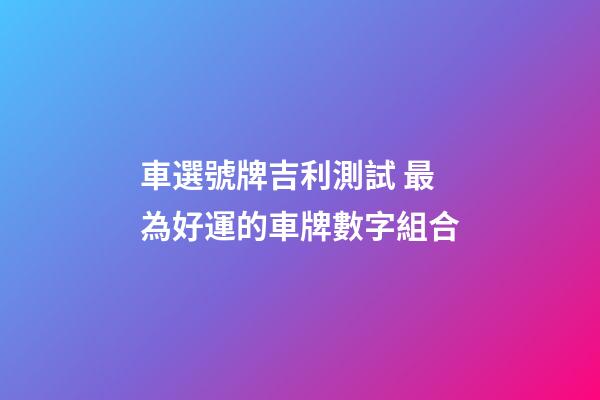 車選號牌吉利測試 最為好運的車牌數字組合